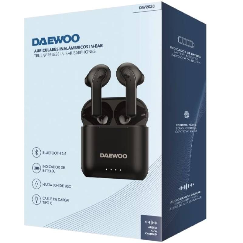 Auscultadores Bluetooth Daewoo DW2020 com Estojo de Carregamento / Autonomia 5h / Preto