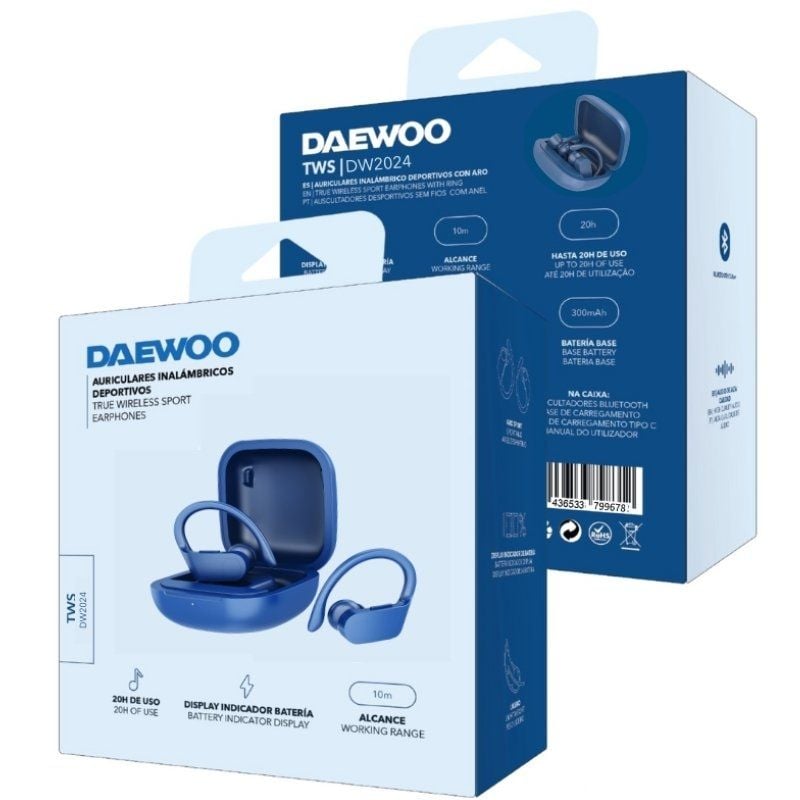 Auscultadores Desportivos Daewoo DW2024 Bluetooth com Estojo de Carregamento / 5h de Autonomia / Az…