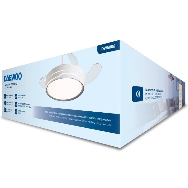 Ventilador de Teto Daewoo DW5006 / 30W / 3 Pás / 6 Velocidades