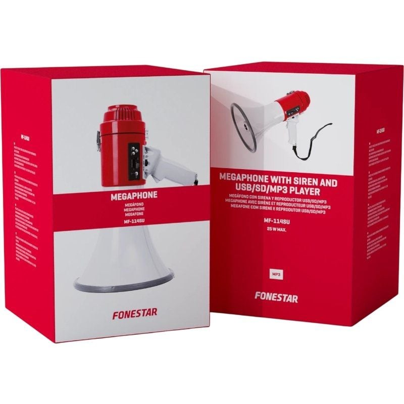 Megafone com Sirene Fonestar Mf-114su / 25W / USB / SD / Alimentado por Bateria / 12V DC