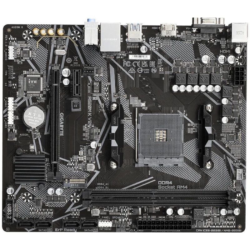 Placa-mãe Gigabyte A520M K V2 Socket AM4 / DDR4 / PCIe 3.0 / Micro ATX