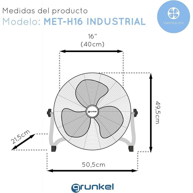 Grunkel Met-h16industrial Ventilador de Chão Industrial Met-h16industrial / 90W / 3 Pás 40cm / 3 Ve…