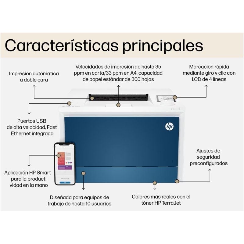 Impressora Laser a Cores Duplex HP Laserjet Pro 4202dn / Branco e Azul