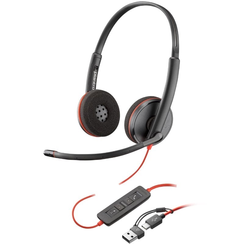Auscultadores Poly Blackwire 3220 + Adaptador Usb-c / a / com Microfone / USB Tipo C / Preto