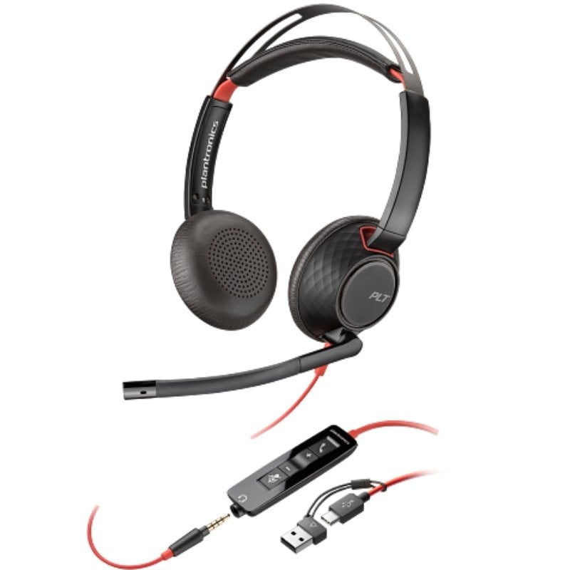 Auscultadores Poly Blackwire 5220 + Adaptador Usb-c / a / com Microfone / Ficha de 3,5 Mm / Preto