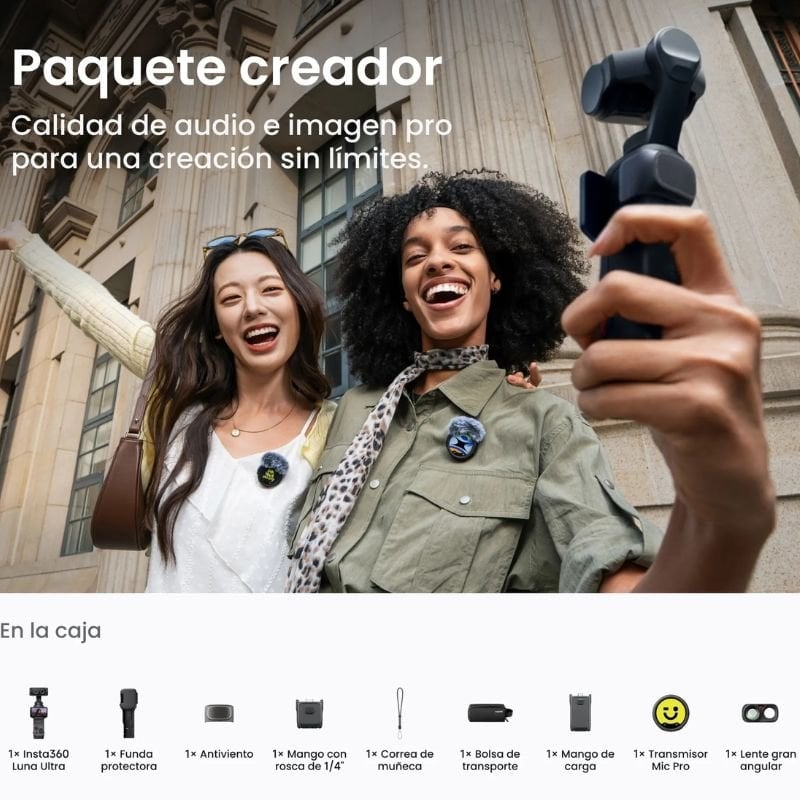 Câmara Digital Desportiva Insta360 Luna Ultra Pack Creator / 8K / Ângulo de Visão de 360º / Preta