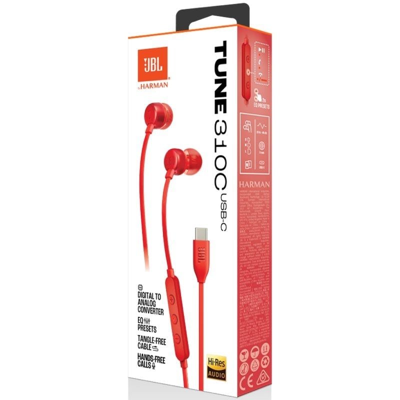 Auscultadores Intra-auriculares JBL Tune 310C / com Microfone / Vermelho