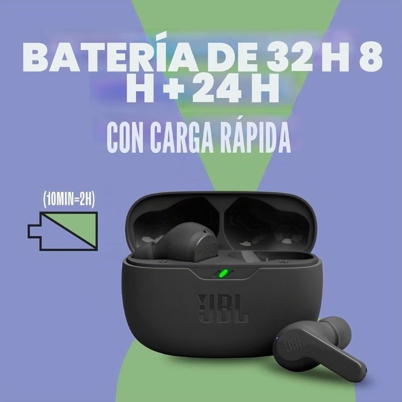 Auscultadores Bluetooth JBL Vibe Beam com Estojo de Carregamento / Autonomia de 8 Horas / Preto