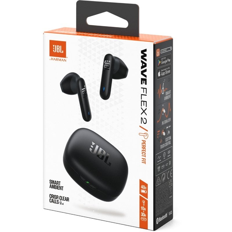 Auscultadores JBL Wave Flex Bluetooth com Estojo de Carregamento / 10h de Autonomia / Preto