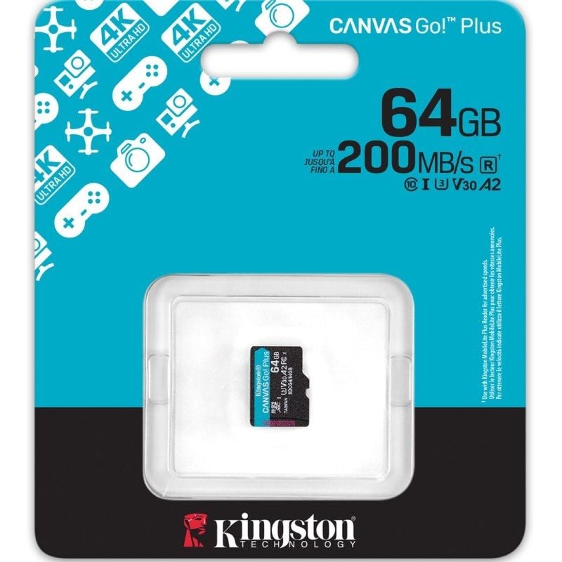Cartão de Memória Kingston CANVAS Select Plus 64GB Microsd XC / Classe 10 / 200mbs
