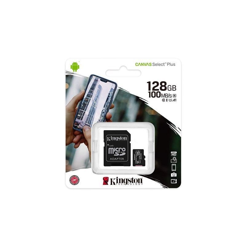 Cartão de Memória Kingston CANVAS Select Plus 128GB Microsd XC com Adaptador / Classe 10 / 100mbs