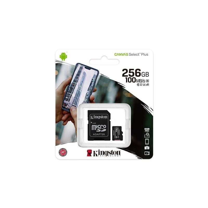 Cartão de Memória Kingston CANVAS Select Plus 256GB Microsd XC com Adaptador / Classe 10 / 100mbs