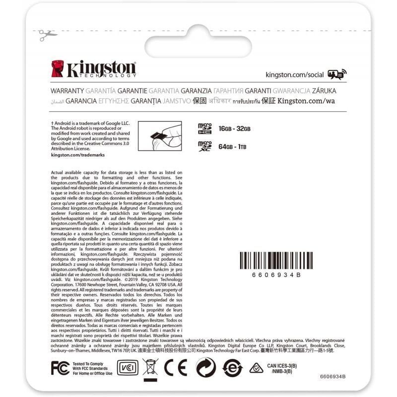Cartão de Memória Kingston CANVAS Select Plus 64GB Microsd XC com Adaptador / Classe 10 / 100mbs