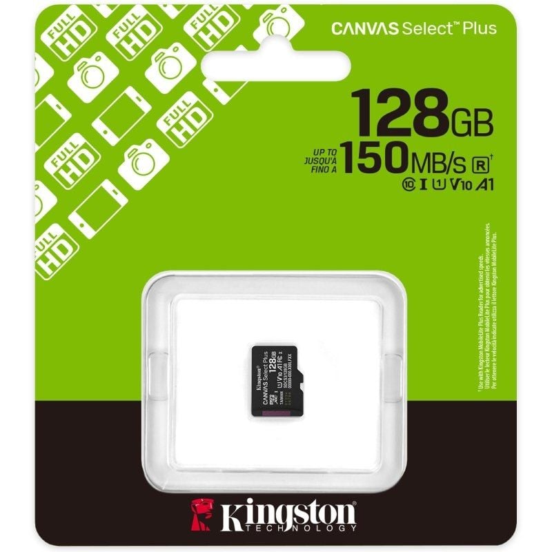 Cartão de Memória Microsd XC Kingston CANVAS Select Plus 128GB / Classe 10 / 150mbs