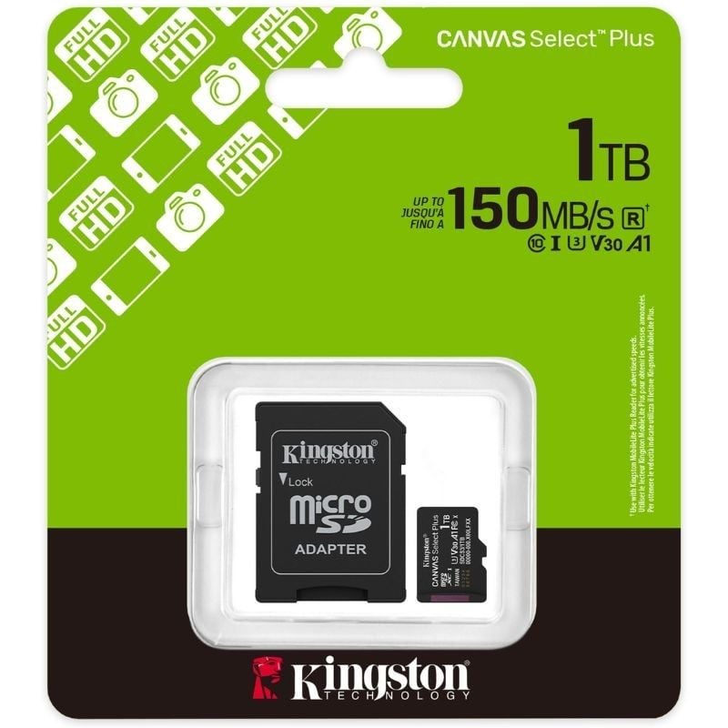 Cartão de Memória Kingston CANVAS Select Plus 1TB Microsd XC com Adaptador / Classe 10 / 150mbs