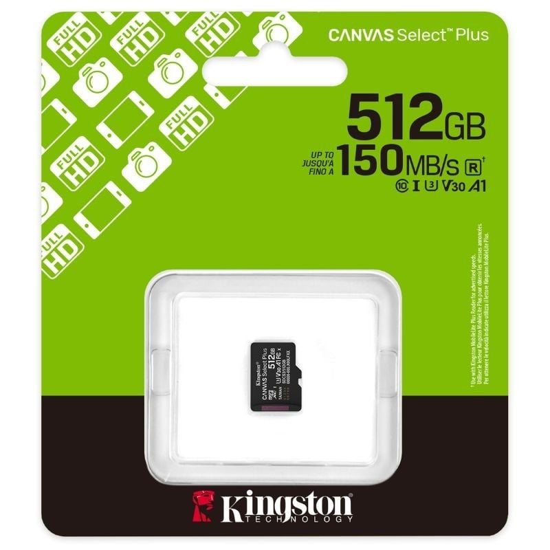 Cartão de Memória Microsd XC Kingston CANVAS Select Plus 512GB / Classe 10 / 150mbs