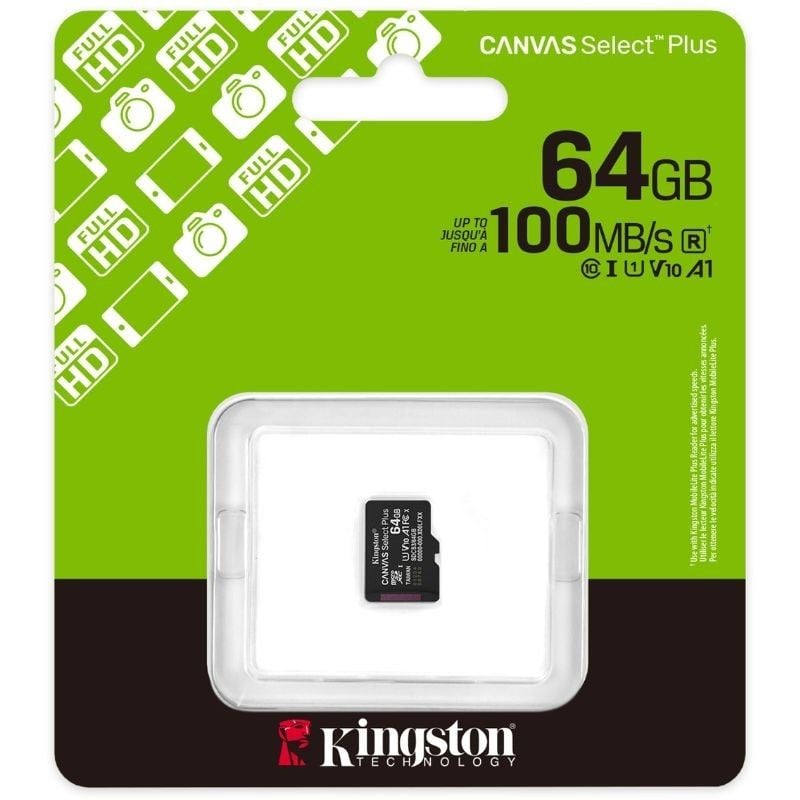 Cartão de Memória Kingston CANVAS Select Plus 64GB Microsd XC / Classe 10 / 100mbs
