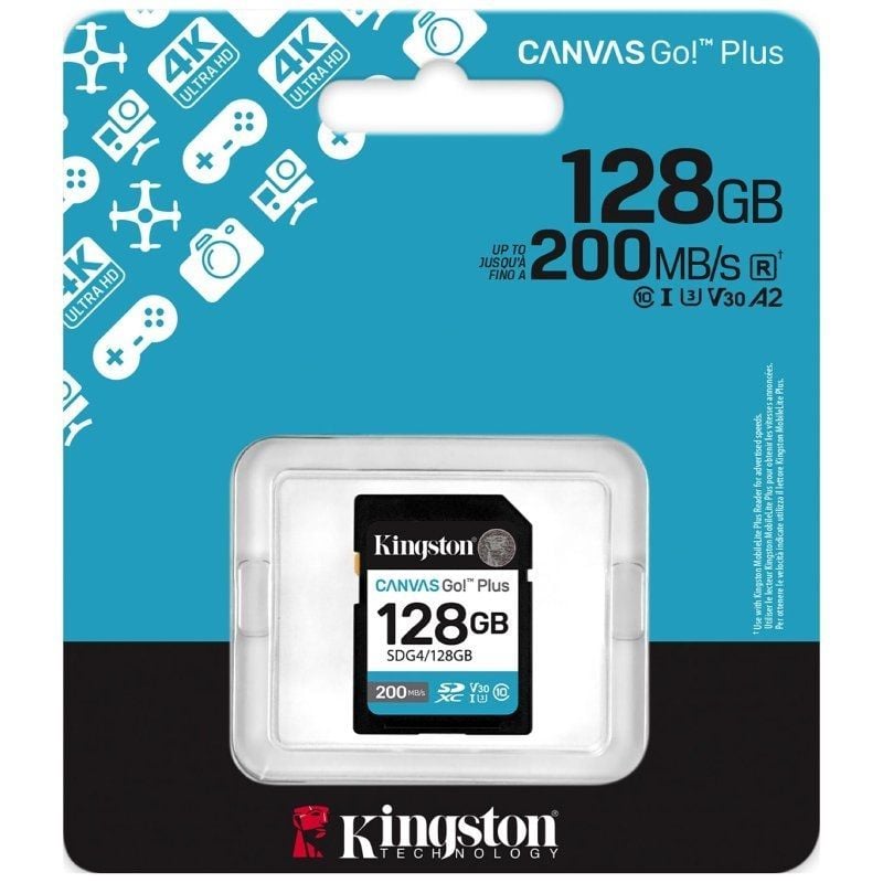 Cartão de Memória Kingston CANVAS Go! Plus 128GB SD XC / Classe 10 / 200mbs