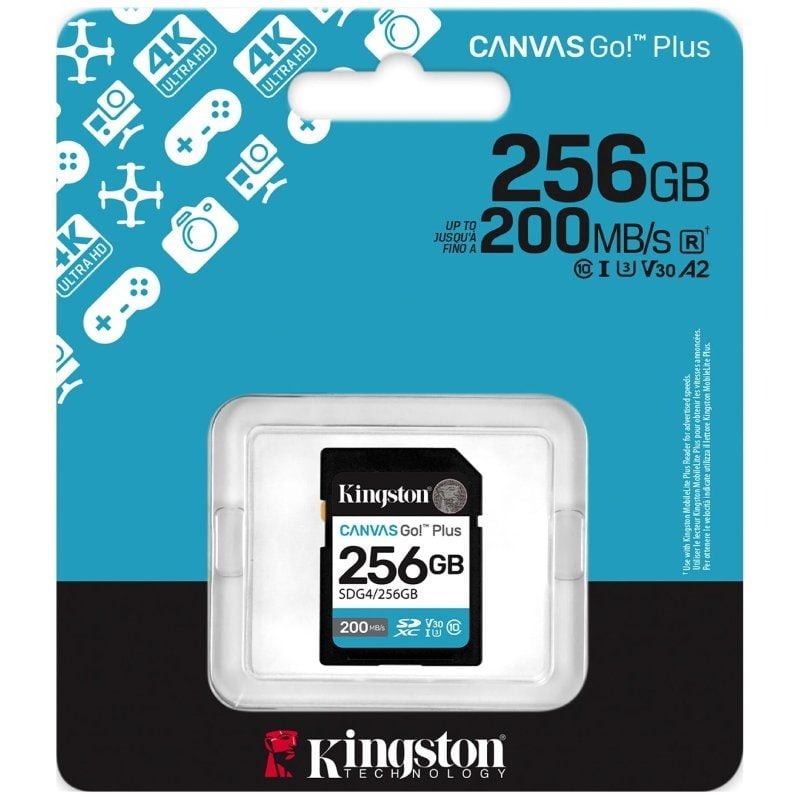 Cartão de Memória Kingston CANVAS Go! Plus 256GB SD XC / Classe 10 / 200mbs