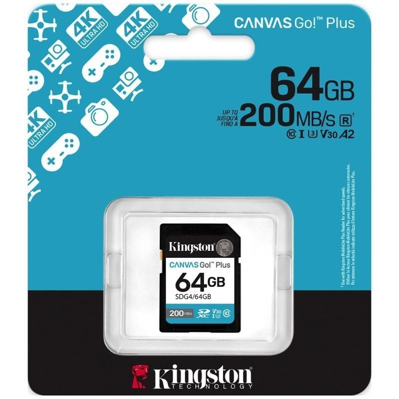 Cartão de Memória Kingston CANVAS Go! Plus 64GB SD XC / Classe 10 / 200mbs