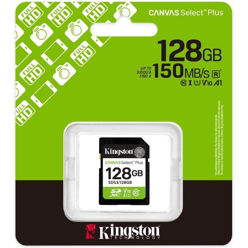 Cartão de Memória Kingston CANVAS Select Plus 128GB SD XC / Classe 10 / 150mbs