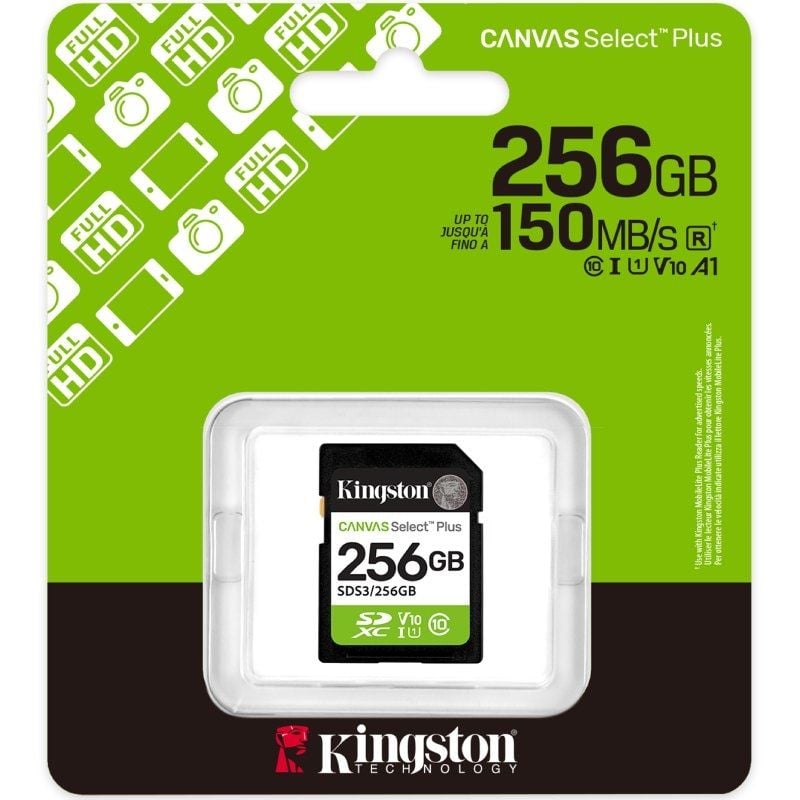 Cartão de Memória Kingston CANVAS Select Plus 256GB SD XC / Classe 10 / 150mbs