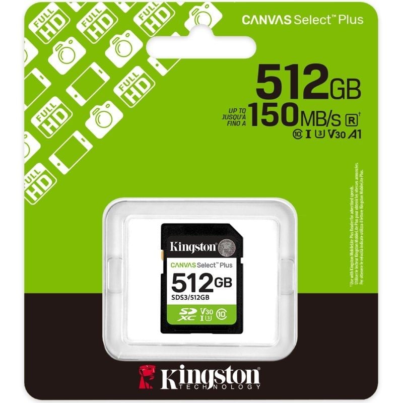 Cartão de Memória Kingston CANVAS Select Plus 512GB SD XC / Classe 10 / 150mbs