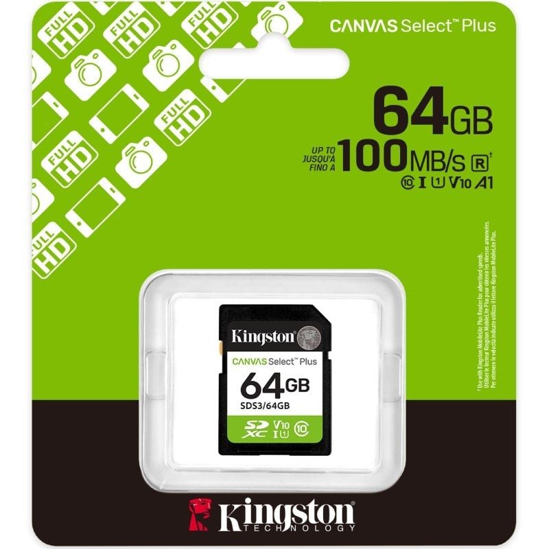 Cartão de Memória Kingston CANVAS Select Plus 64GB SD XC / Classe 10 / 100mbs