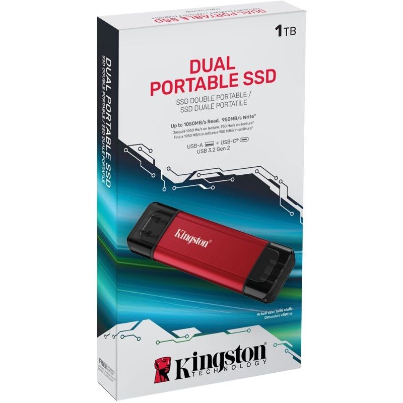SSD Externo Kingston Dual Portable SSD 1TB / USB Tipo C e USB 3.2 / Vermelho