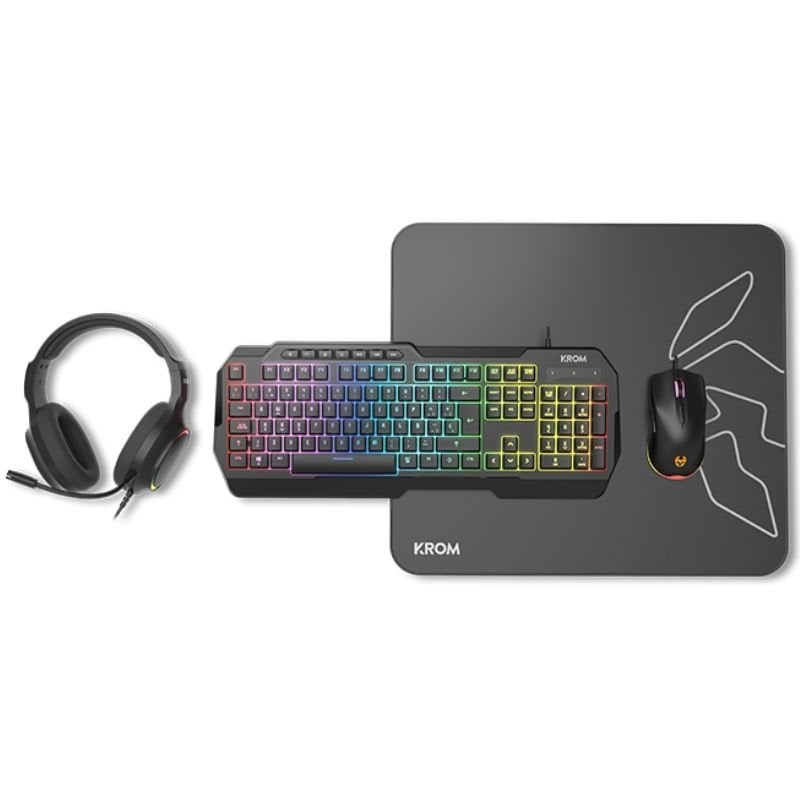 Krom Kenta Gaming Pack / Teclado RGB + Rato + Tapete de Rato + Auricular + Auscultadores