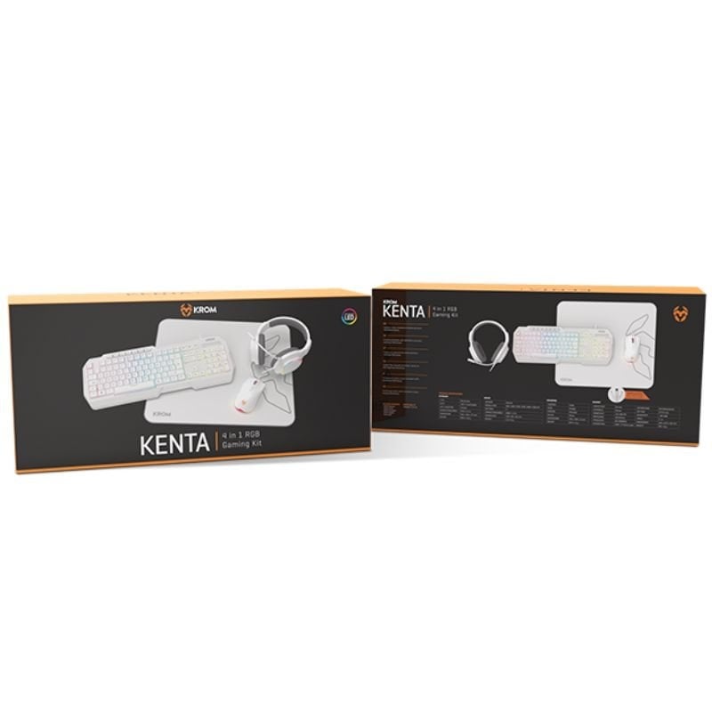 Pack Gaming Krom Kenta / Teclado RGB + Rato + Tapete de Rato + Auricular + Auricular / Branco