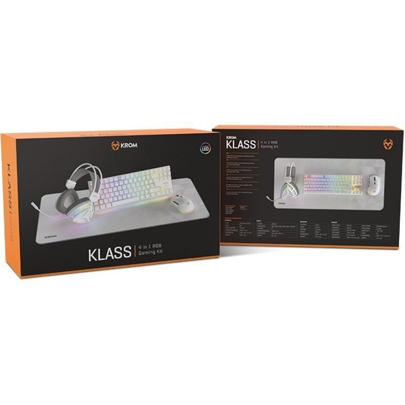 Krom Klass Gaming Pack / Teclado RGB + Rato Ótico RGB + Tapete de Rato RGB + Auricular RGB + Auscul…