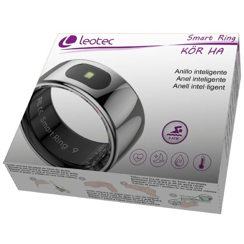 Anel Inteligente Leotec Kör Ha Tamanho 8 / Ø18,3mm / Notificações / Ritmo Cardíaco / Prata