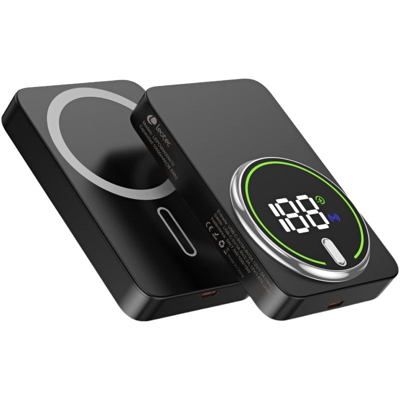 Powerbank 10000mah Leotec LEPOWW20W10K / 20W / sem Fios / Preto / Inclui Cabo USB Tipo C