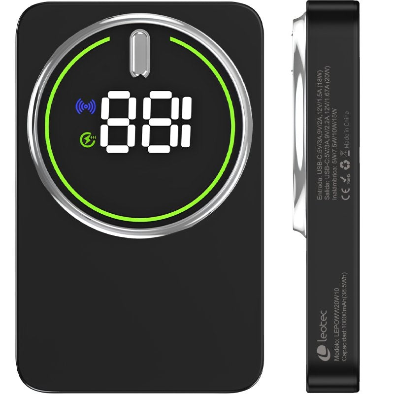 Powerbank 10000mah Leotec LEPOWW20W10K / 20W / sem Fios / Preto / Inclui Cabo USB Tipo C