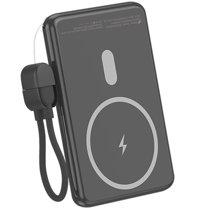 Powerbank 5000mah Leotec LEPOWW20W5K / 20W / sem Fios / Preto / Inclui Cabo USB Tipo C