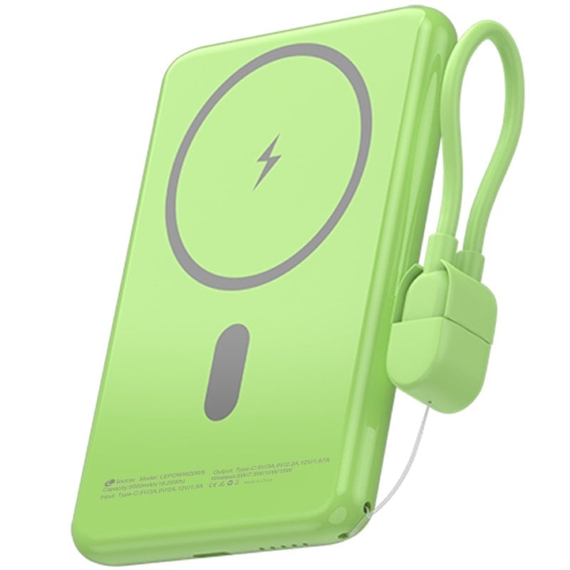 Powerbank 5000mah Leotec LEPOWW20W5G / 20W / sem Fios / Verde / Inclui Cabo USB Tipo C
