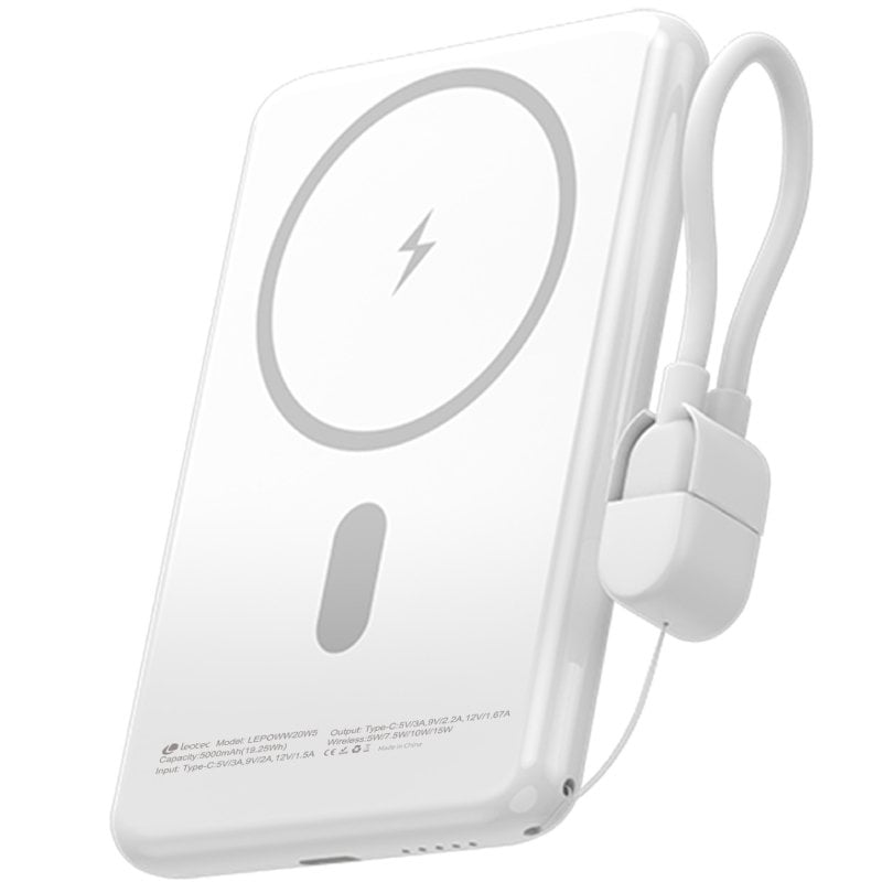 Powerbank 5000mah Leotec LEPOWW20W5W / 20W / sem Fios / Branco / Inclui Cabo USB Tipo C