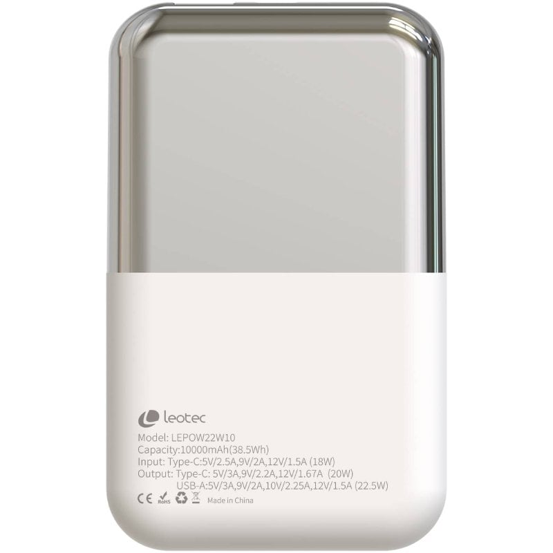 Powerbank 10000mah Leotec LEPOW22W10WS / 22,5w / Branco e Prateado / Inclui Cabo USB Tipo C