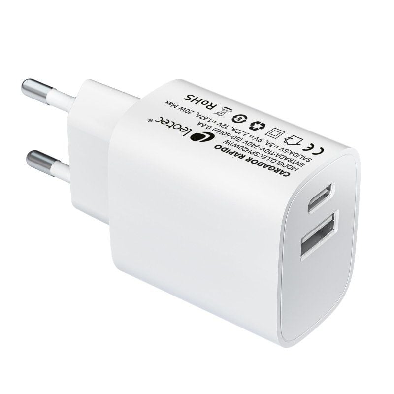 Carregador de Parede Leotec LECSPH20W2W / 1xusb Type-c / 1xusb / 20W