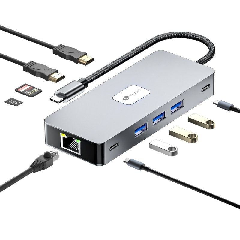 Base de Ligação USB Tipo C Leotec LEDS02 / 3xusb / 1xusb Tipo C / 1xusb Tipo C PD / 2xhdmi 4K / 1xr…