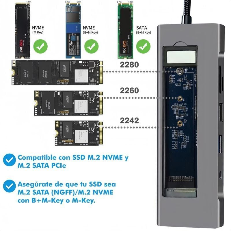 Base de Ligação USB Tipo C Leotec LEDS07 / Ranhura SSD M.2 / 2xusb / 1xusb Tipo C / 1xhdmi 4K / 1xs…