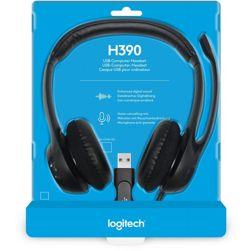 Logitech H390 Auscultadores / Auricular com Microfone / USB / Preto