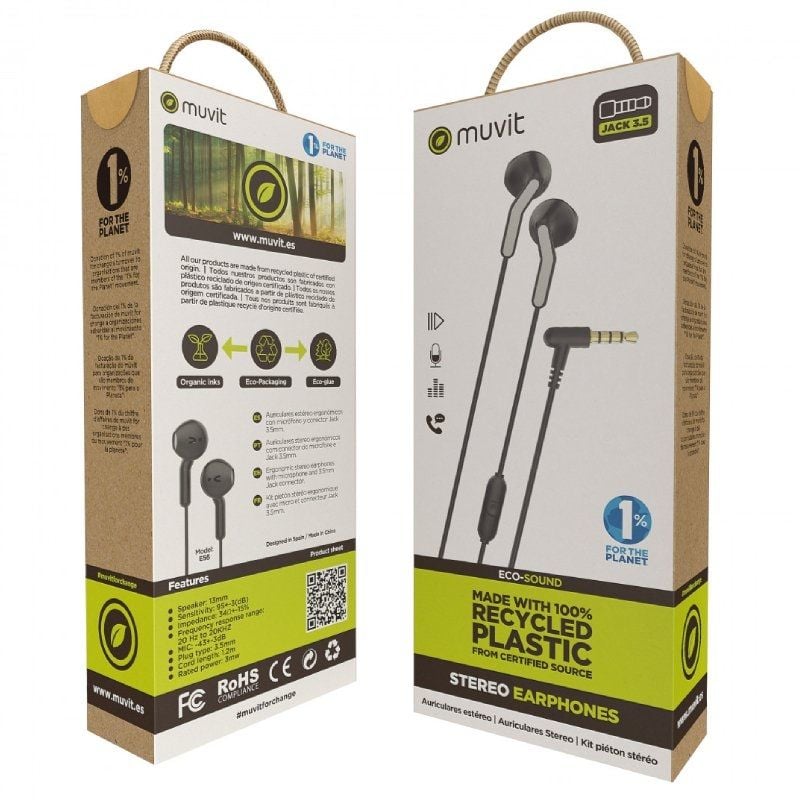 Muvit For Change Auscultadores Intra-auriculares MCHPH0001 / com Microfone / Jack 3.5 / Preto