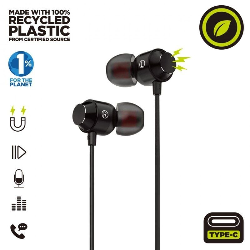 Auscultadores Intra-auriculares Muvit For Change MCHPH0006 / com Microfone / USB Tipo C / Preto