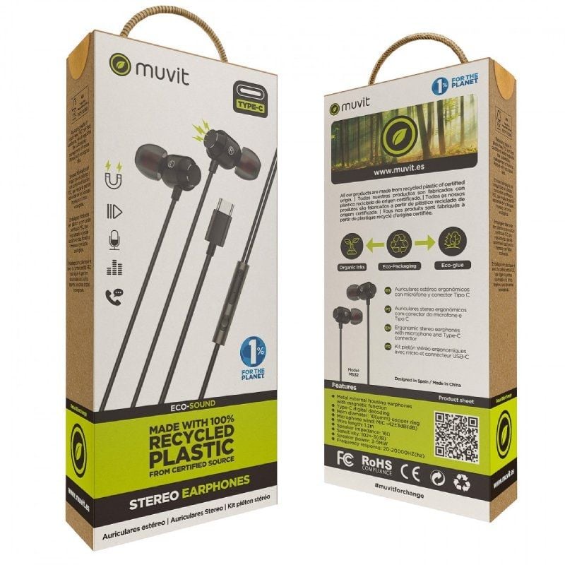 Auscultadores Intra-auriculares Muvit For Change MCHPH0006 / com Microfone / USB Tipo C / Preto