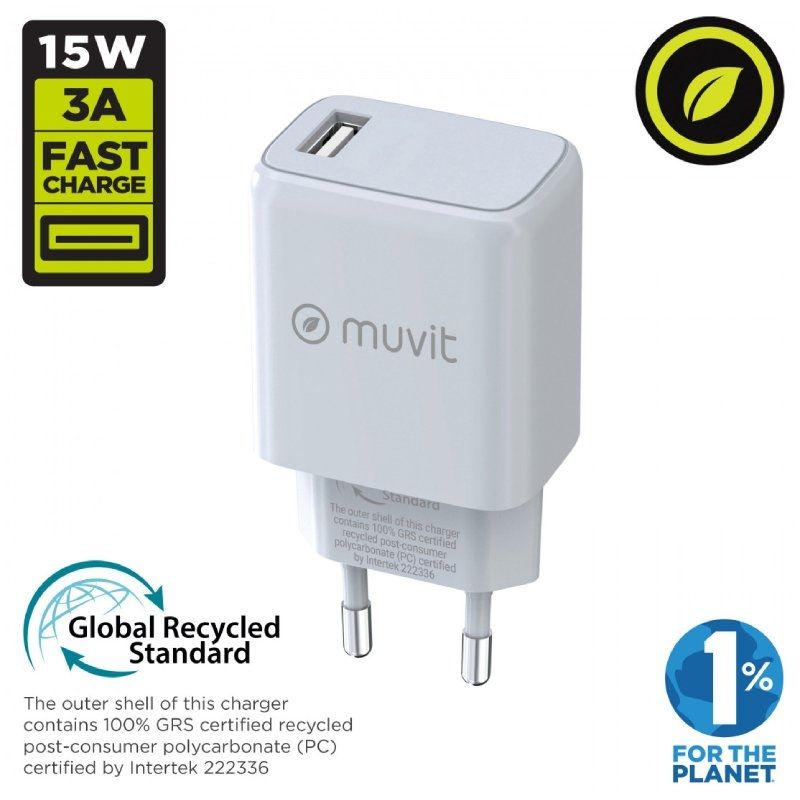 Carregador de Parede Muvit For Change MCACC0002 / 1xusb / 15W