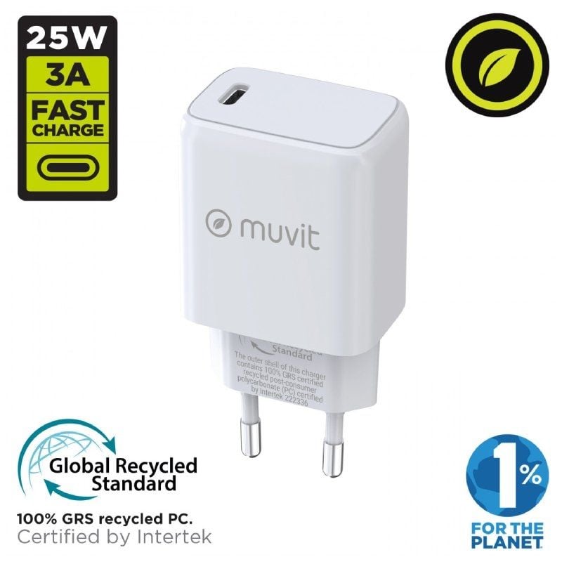 Carregador de Parede Muvit For Change MCACC0012 / 1xusb Type-c / 20W