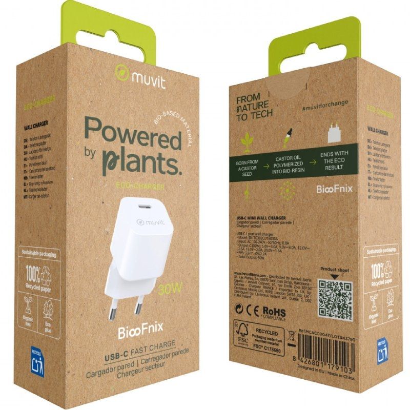 Carregador de Parede Muvit For Change MCACC0047 / 1xusb Type-c / 30W