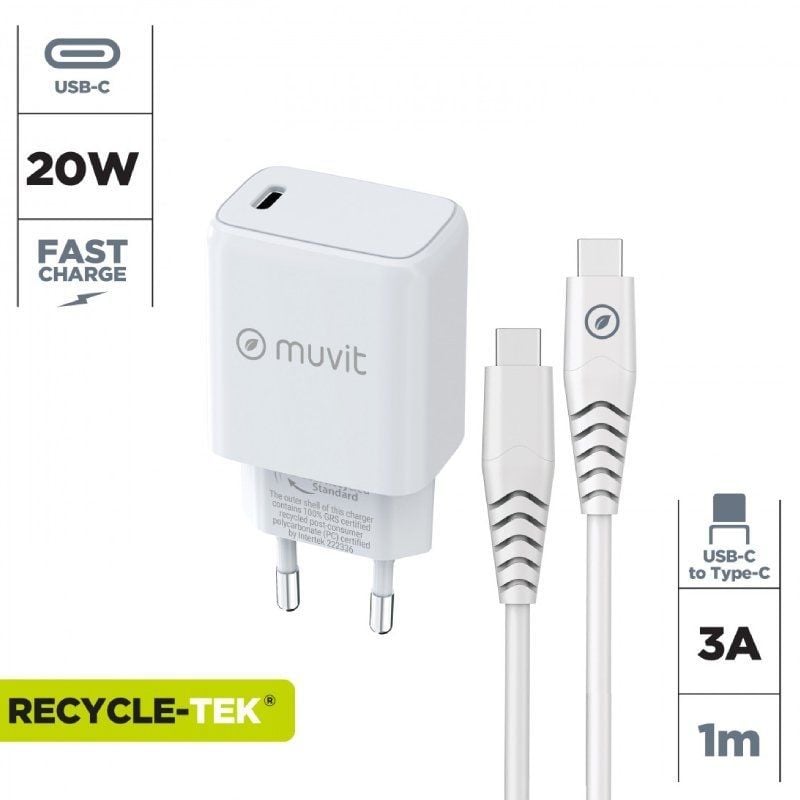 Carregador de Parede Muvit For Change MCPAK0044 / 1xusb Type-c + Cabo USB Type-c / 20W